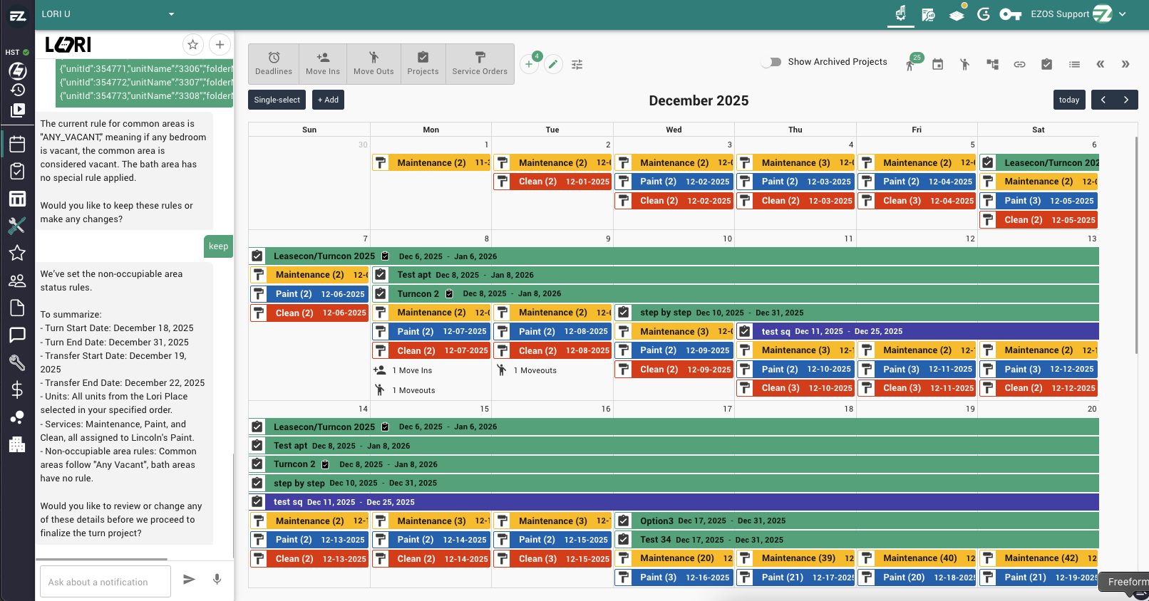 EZOS Turns & Make-Ready interface