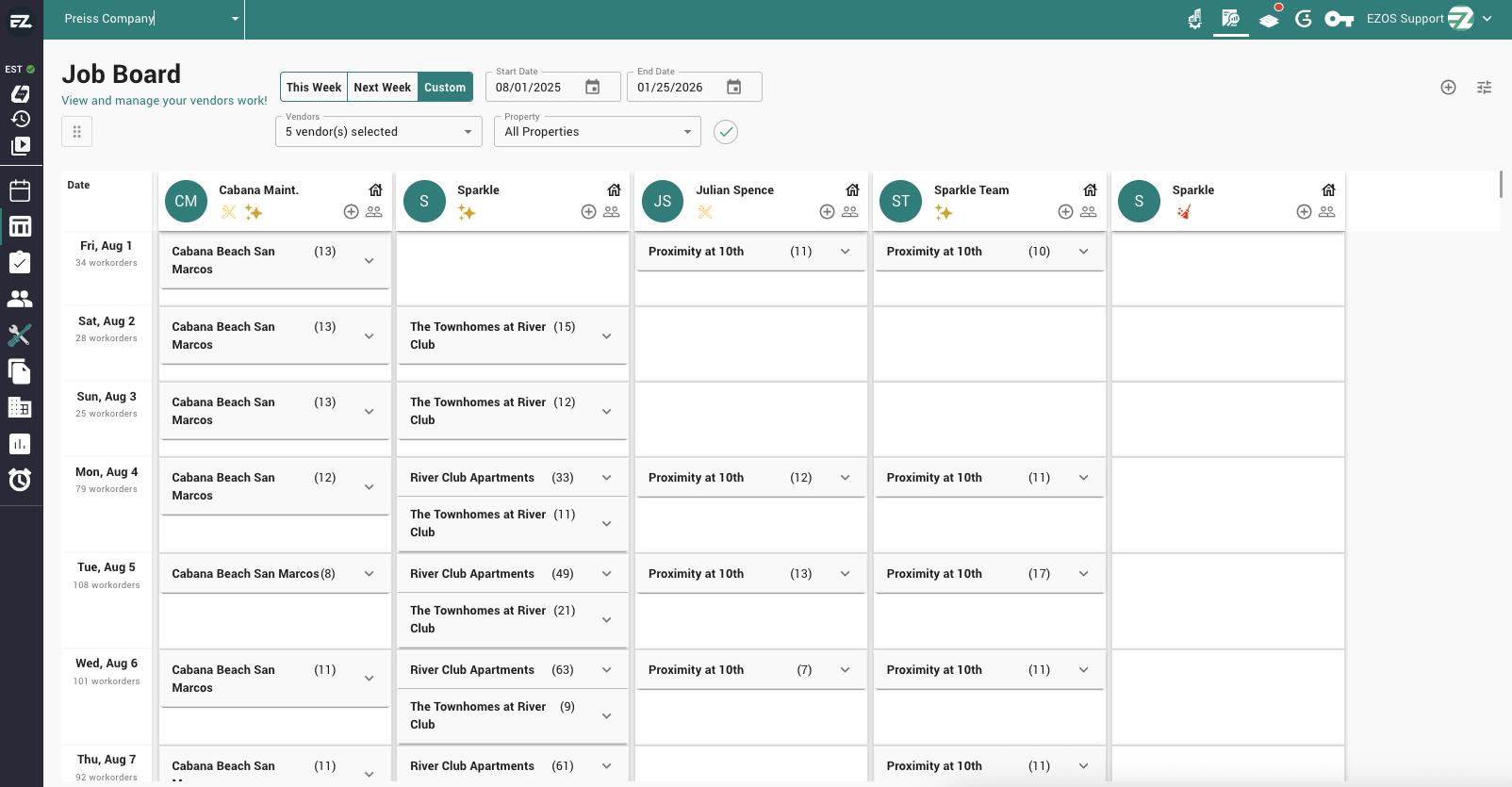 EZOS On-Campus College & University Housing dashboard